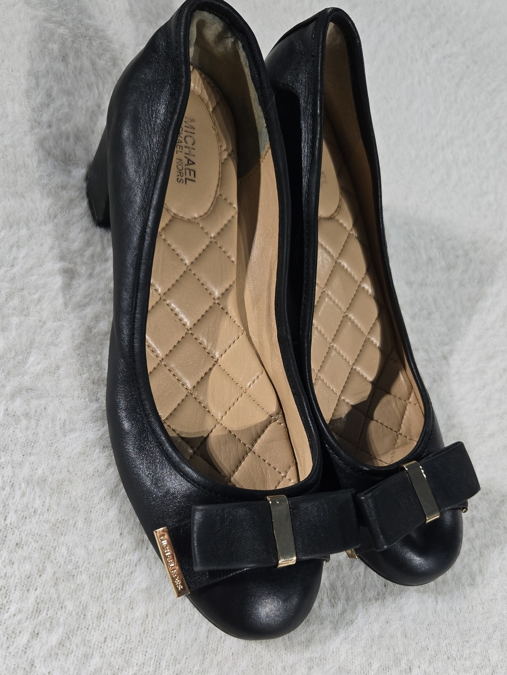 Michael Kors Black Leather Bow Block Heel Flats